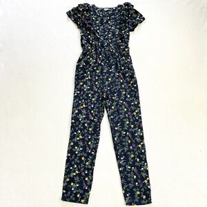 Lucky Brand Girl Navy Floral Print Flutter 1 Piece Romper Jumpsuit L 12 / 14